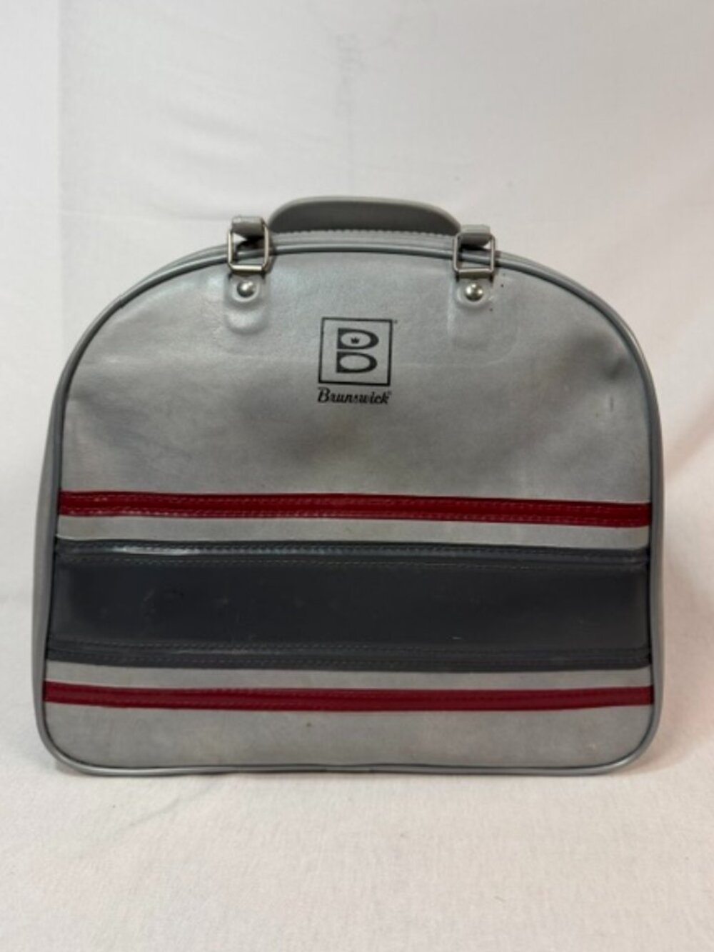 Brunswick Bowling Ball Bag Gray Vinyl Retro Single Case W Metal Rack 70s Vintage